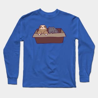 Sloth and Cat in a Box Long Sleeve T-Shirt